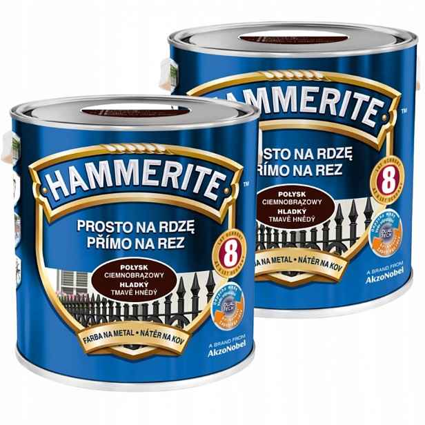 Hammerite Na Kov 5L Přímo Na Rez Lesk Tmavě Hnědá Sada 2x2,5L