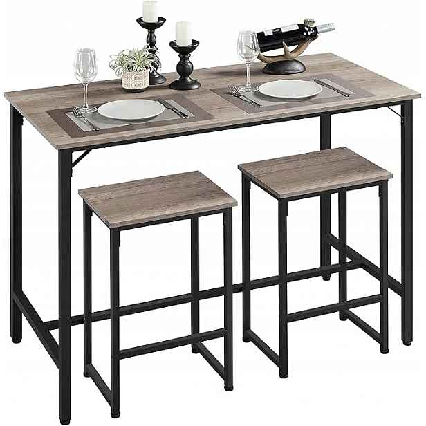 Kuchyňský Set Barový Stůl a 2 židlí yaheetech šedá/černá