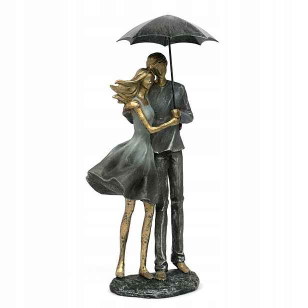 Figurka Para Pod Deštníkem Grafitová Zlatá 40 cm