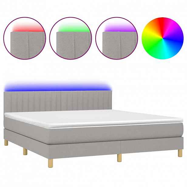 vidaXL Box spring postel s matrací a LED světle šedá 160x200 cm textil