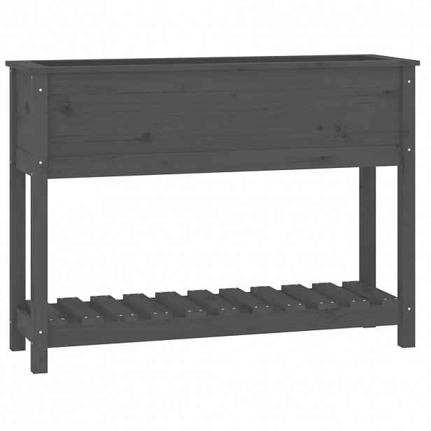 vidaXL Truhlík s policí šedý 111,5 x 34,5 x 81 cm masivní borové dřevo