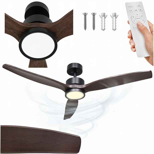 Stropní ventilátor s Led lampou 6 rychlostí, tichý ventilátor 132 cm Dálkový Ovladač Tichý