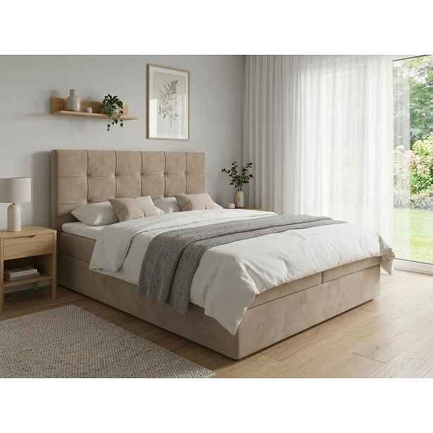 Čalouněná postel boxspring DIRELIS TRINITY 160x200 cm béžová Matrace: Matrace Bonell pružinová