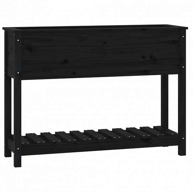 vidaXL Truhlík s policí černý 111,5x34,5x81 cm masivní borové dřevo