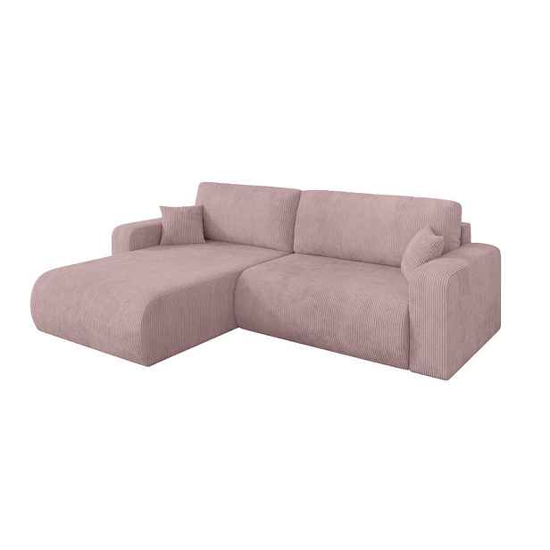 ALTDECOR ROHOVÁ SEDAČKA s funkcí spaní, otoman vlevo BERY-L 276x193x88 růžová manšestr