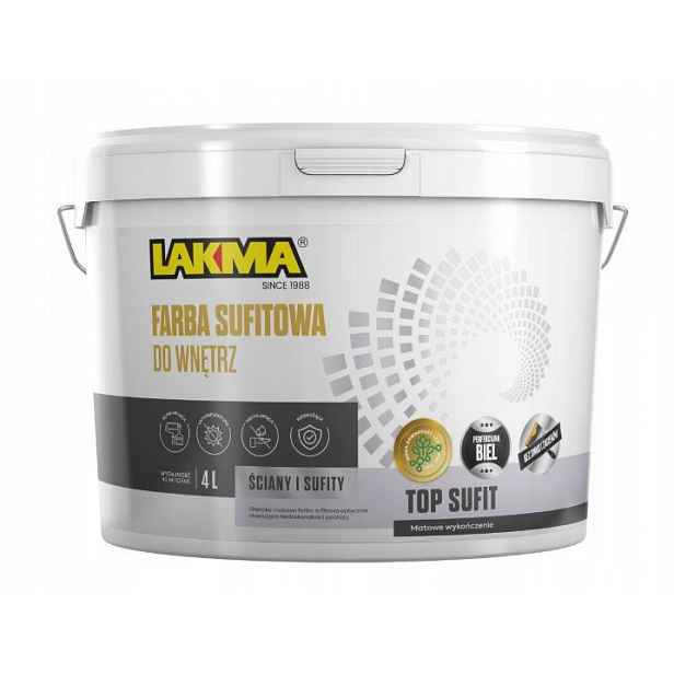 Barva Akrylová stropní emulze Bílá Matná Top Strop „lakma“ op.4 L