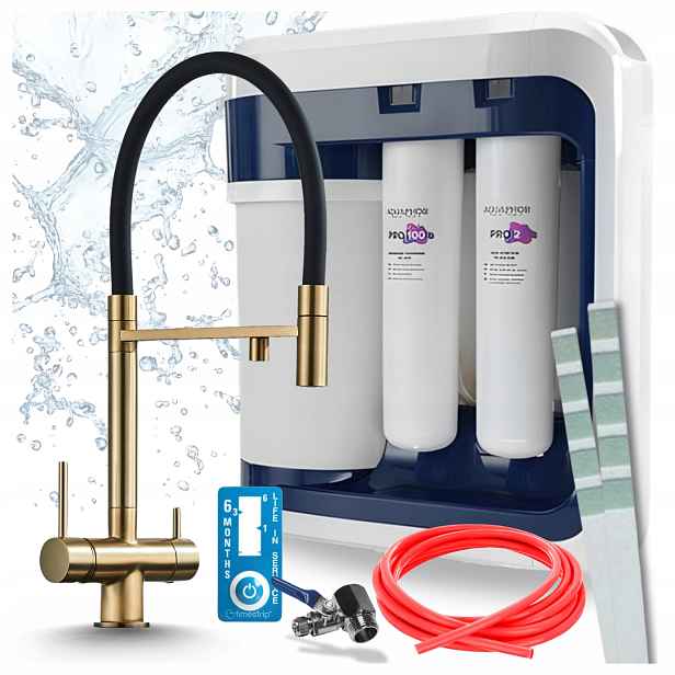 Kuchyňský Kohoutek Zlatý Pružný A Filtr Aquaphor RO202S Pro Reverzní Osmózu