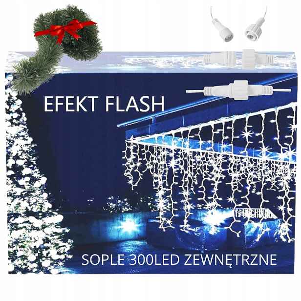 Vánoční Rampouchy Bílé 300 Led 12 m Řetěz Bonus