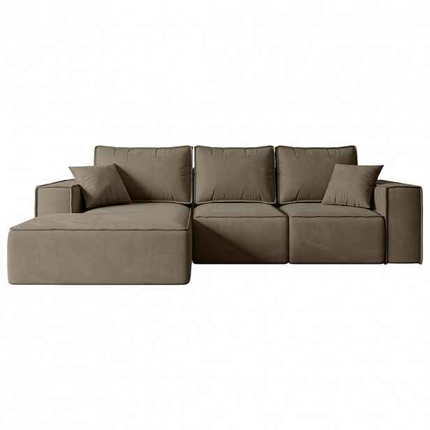 ALTDECOR ROHOVÁ SEDACÍ SOUPRAVA s funkcí lůžka a úložným prostorem SERRA-L-S – 266x161x87 cm, hnědá barva, velur