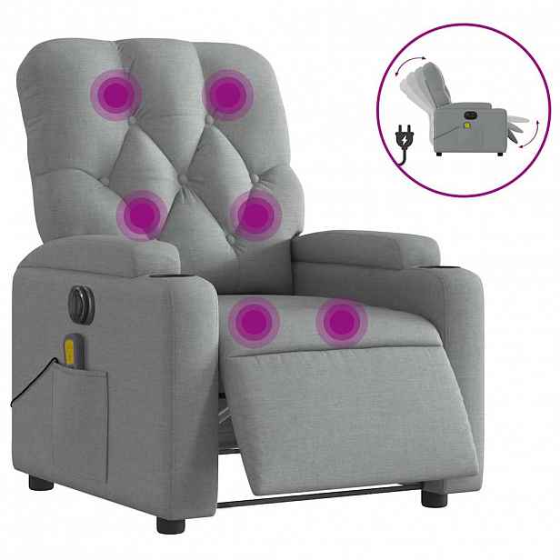 vidaXL Elektrické masážní polohovací křeslo světle šedé textil