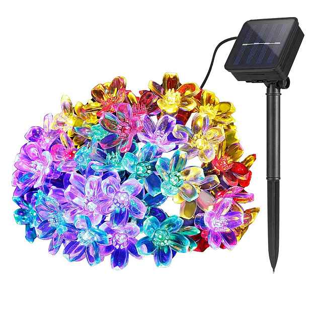Led Solární Girlanda 7 M 50 Květů Barevná IP65 8 Zahradních Režimů