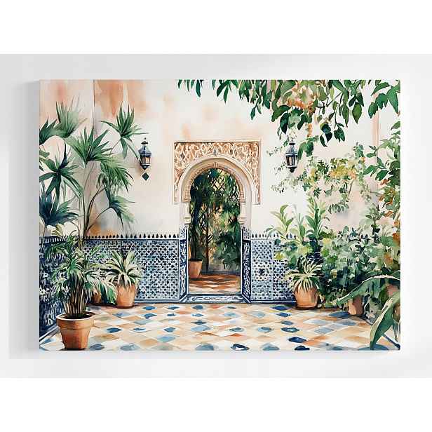 Plakát Dvůr Patio Mozaika Arabský Oblouk Maroko 100x75