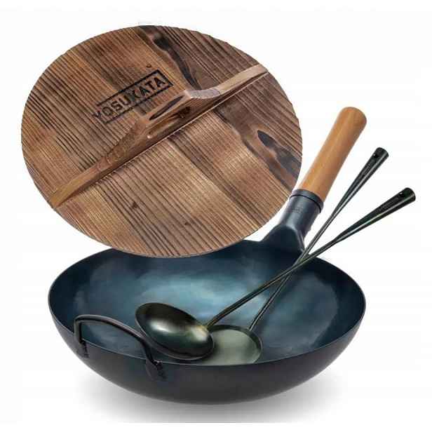 Sada Wok Yosukata 34 cm dřevěné víko, špachtle a naběračka na indukci