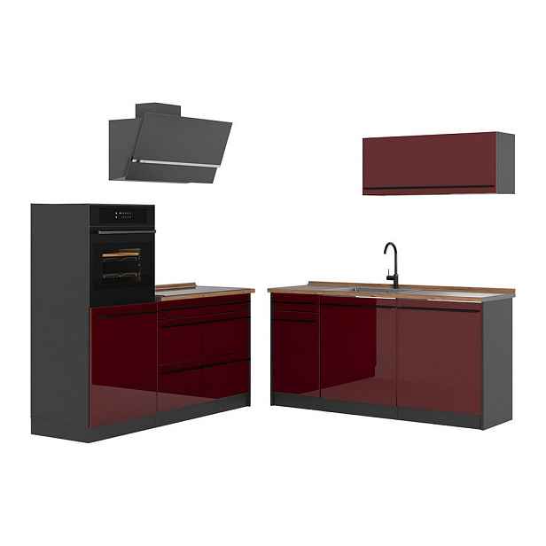 Vicco KUCHYŇSKÝ KOUT R-Line, Červená vysoký lesk/Antracit, 160 cm pracovná doska Dub Goldkraft