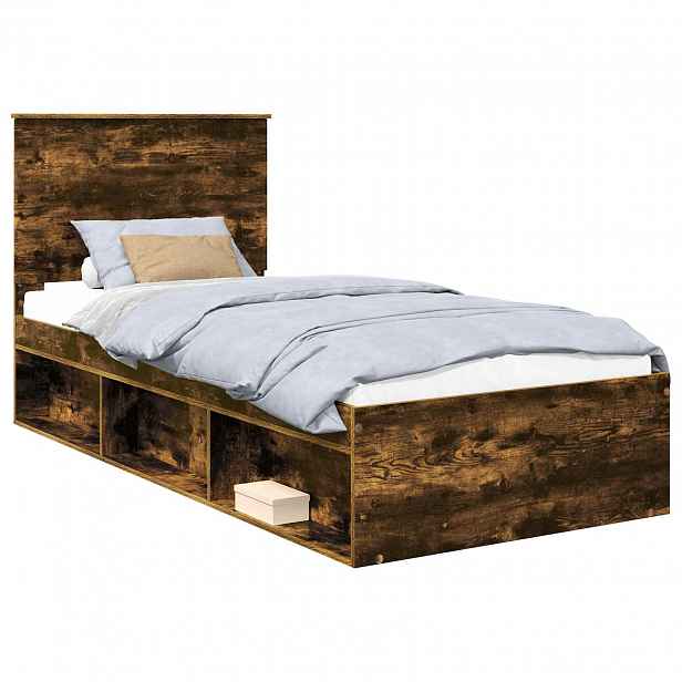 vidaXL Rám postele s čelo Kouřový dub 90 x 190 cm Masivní borové dřevo
