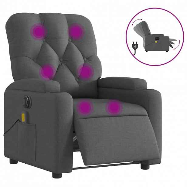 vidaXL Elektrické masážní polohovací křeslo tmavě šedé textil