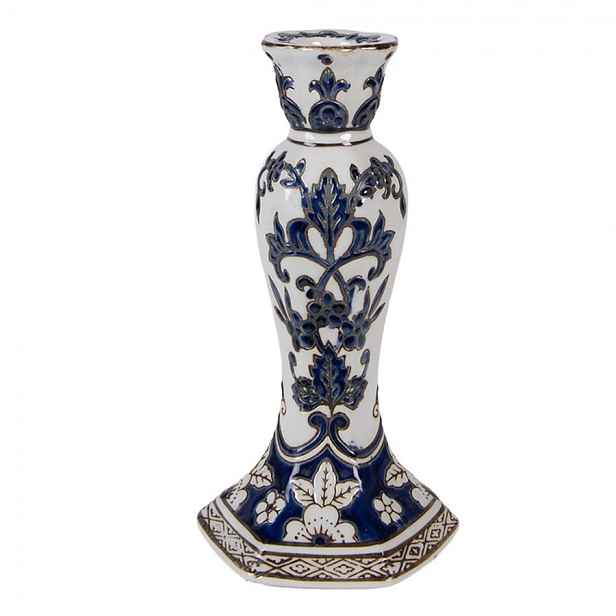 Porcelánový svícen s modrými květy Vintage Unique S - Ø 11*21 cm Clayre & Eef