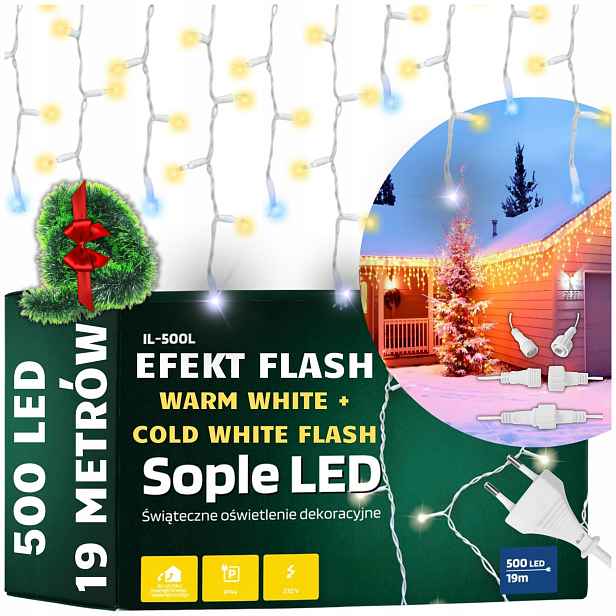 Sople 500 Led Pevné Blesky Venkovní Osvětlení Blesk Jiskra Teplá Bílá Dlouhá