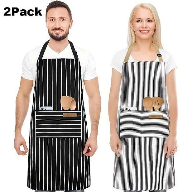 TEMU 2ks Profesionální Zástěry, Nastavitelné pro Muže/Ženy s Velkou Kapsou, na Pečení, Vaření, Grilování, Polyester (Černá, Bílá)
