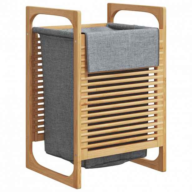 vidaXL Koš na prádlo s šedým vakem 32 x 30 x 36,5 cm bambus