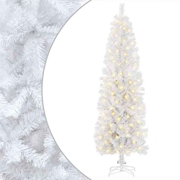 vidaXL Umělý štíhlý vánoční strom 180 cm 300 LED Teplá bílá PVC a kov