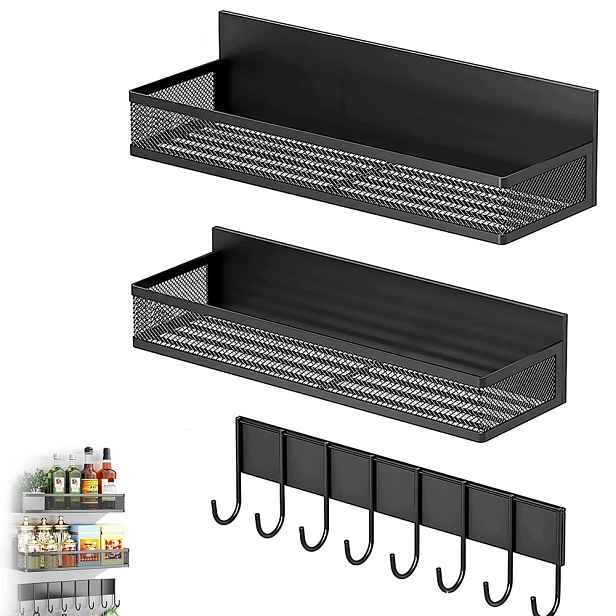 Neinvazivní magnetický organizér na bok chladničky, 3 kusy, černý, do 3 kg