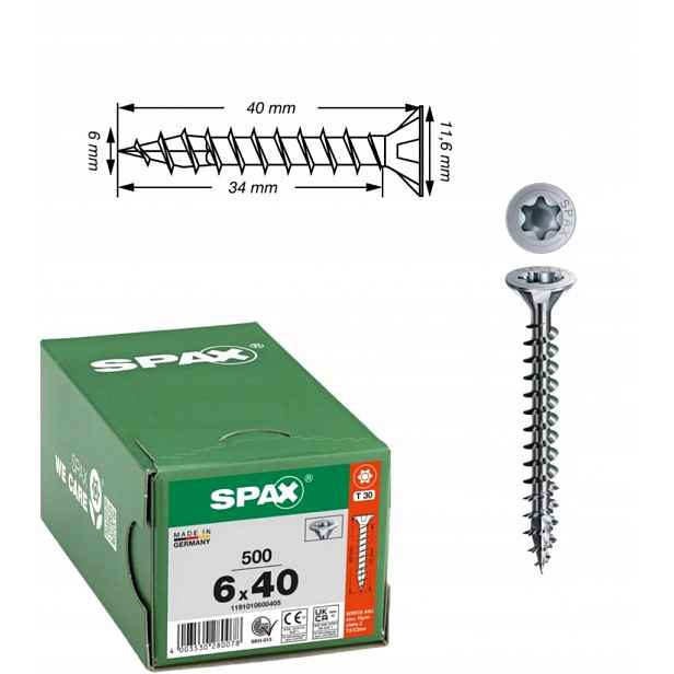 Univerzální vrut do dřeva spax 6 x 40 Wirox Tx 500 ks