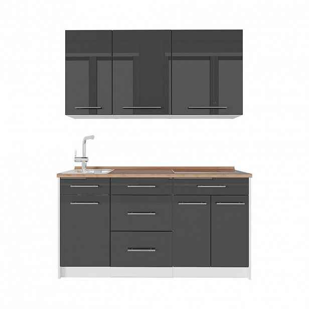 Vicco JEDNOTKOVÁ KUCHYNĚ Fame-Line, Antracitový vysoký lesk/Bílá, 150 cm, PD Dub