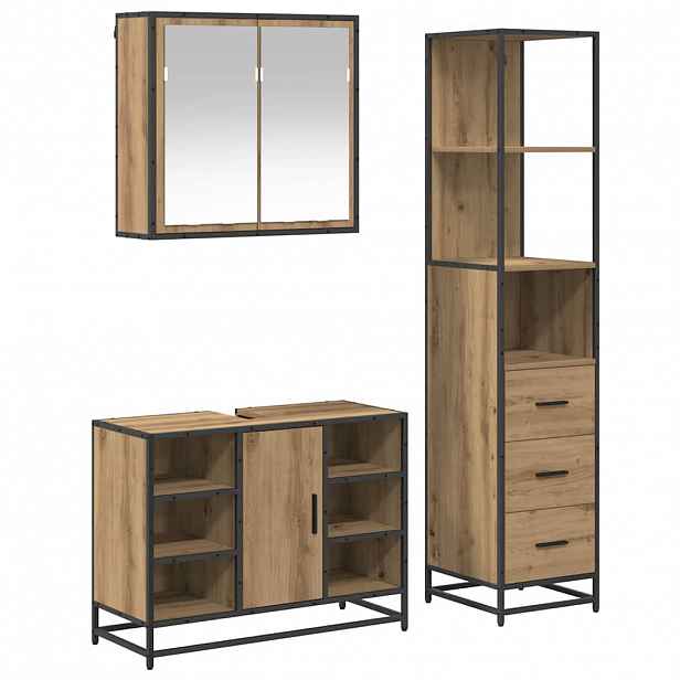 vidaXL Sada koupelnového nábytku 3 ks Artisanový dub 80 x 33 x 60 cm