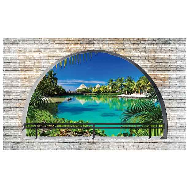 Fototapeta Laguna Bungalov Oblouk Palmy Pláž Bílý Písek 200x140 lepidlo