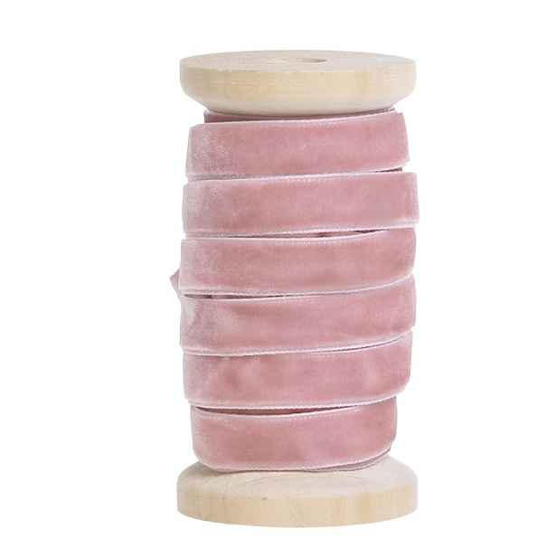 Růžová sametová stuha na dřevěné cívce - 1 cm * 5 m Chic Antique
