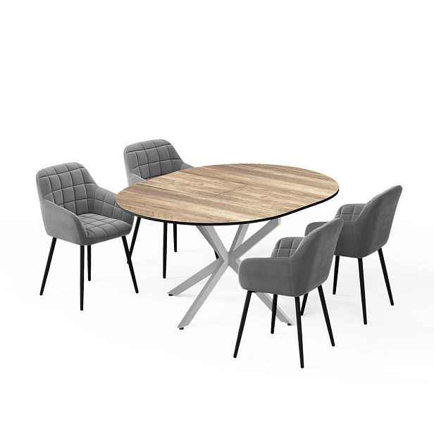 Vicco JÍDELNÍ STŮL SESTAVA Loyd, Rustikální dub/Šedá, 120 x 120 cm se 4 jídelními židlemi (šedé)