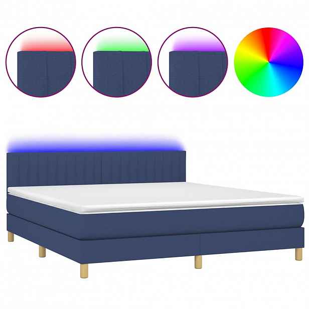 vidaXL Box spring postel s matrací a LED modrá 160x200 cm textil