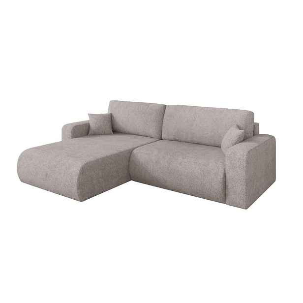 ALTDECOR ROHOVÁ SEDAČKA s funkcí spaní, otoman vlevo BERY-L 276x193x88 světle šedá velur