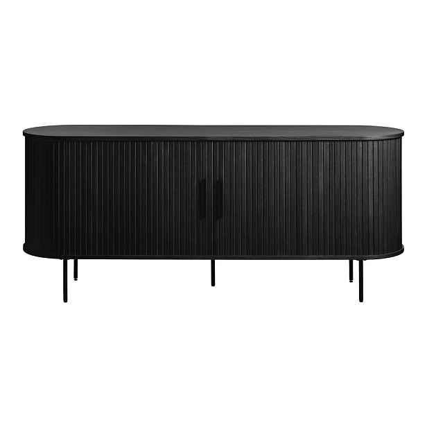 Černá nízká komoda v dekoru dubu s posuvnými dveřmi 76x180 cm Nola – Unique Furniture