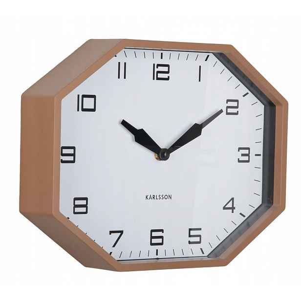 Hnědé 8-HRANNÉ Čitelné Nástěnné Hodiny Karlsson Octagon KA6067BR 32x25 cm