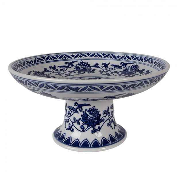 Porcelánová mísa na noze s modrými květy Vintage Unique - Ø 26*13 cm Clayre & Eef