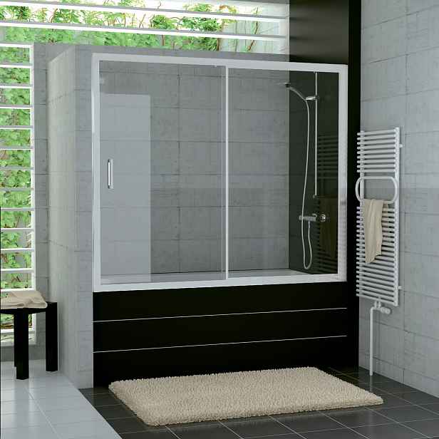SanSwiss TOPB2 1600 01 07 Vanové dveře s pevnou stěnou v rovině 160 cm, matný elox/sklo