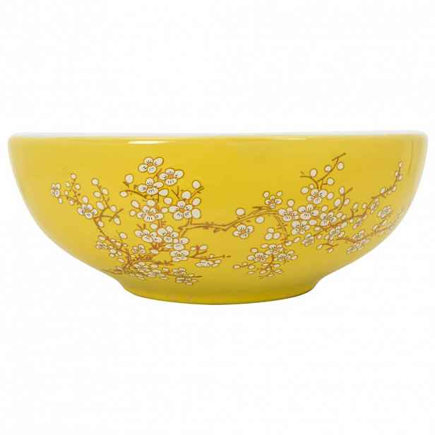 vidaXL Umyvadlo na desku bílé a žluté kulaté Φ 41 x 14 cm keramika