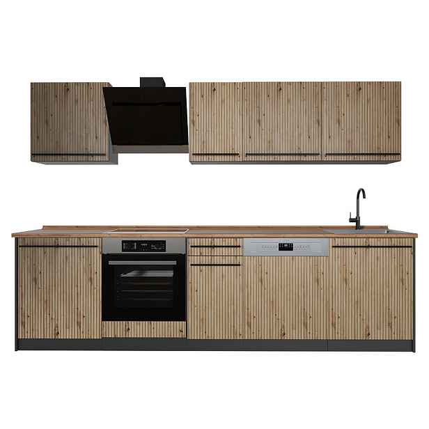 Vicco KUCHYŇSKÝ KOUT R-Line, Řemeslný dub/Antracit, 280 cm pracovná doska Dub Goldkraft