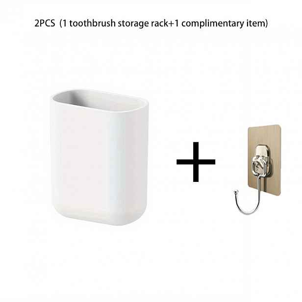 TEMU 2ks (1 držák na zubní kartáčky + 1 háček zdarma) Moderní minimalistický organizér do koupelny - Nástěnný stojan na zubní kartáčky a kelímek na