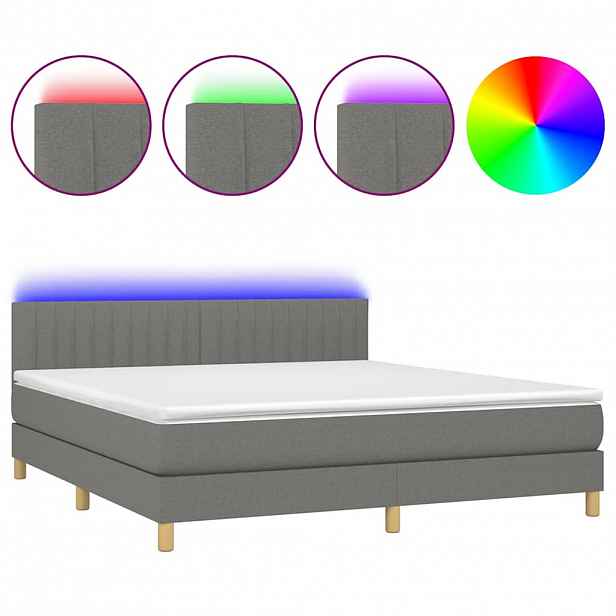 vidaXL Box spring postel s matrací a LED tmavě šedá 180x200 cm textil