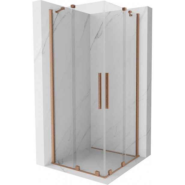 MEXEN - Velar Duo čtvercový sprchový kout 100 x 100, transparent, měď kartáčovaná 871-100-100-02-65