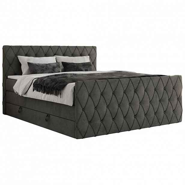 MKS POSTEL BOXSPRING MIREN KING DUO 160/200 - Šedá Samet - H3