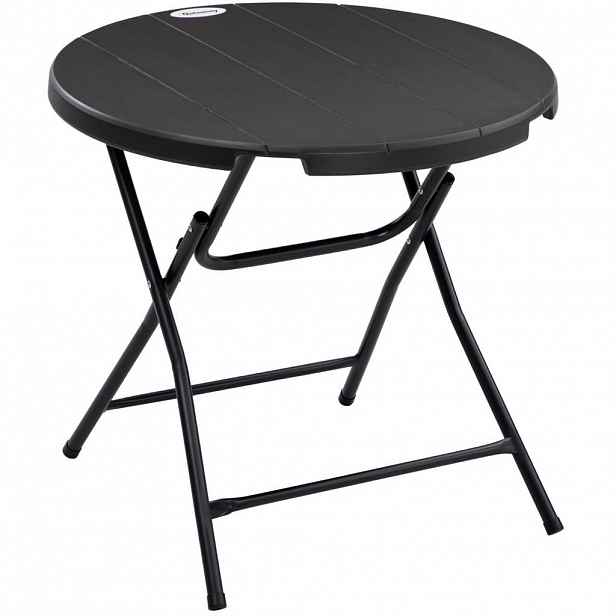 Modfu ZAHRADNÍ stůl z oceli a HDPE 80x80x73 cm tmavě šedý skládací v dřevěném dekoru pro 4 osoby