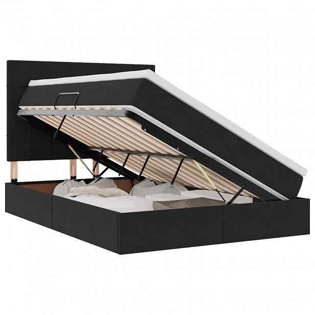 vidaXL LED postel s úložným prostorem a matrací Černá 140 x 200 cm