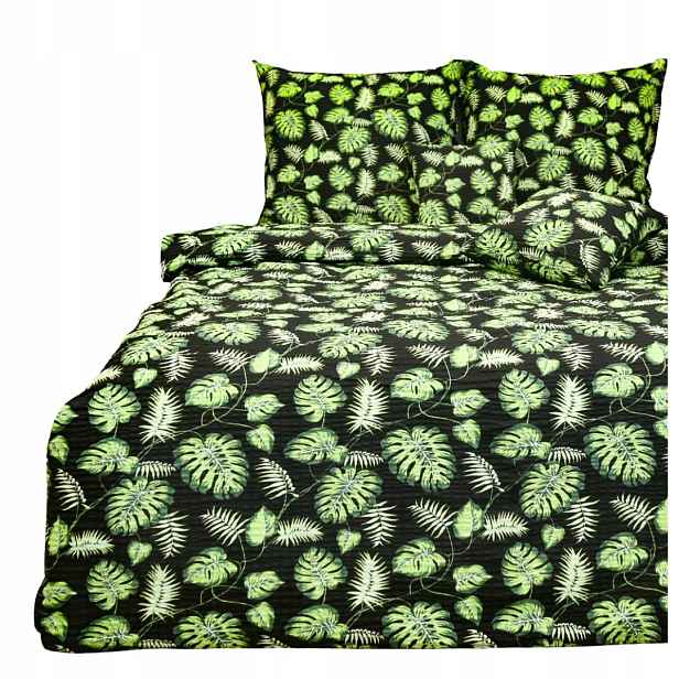 Sada Povlečení Kůra 140x200 1x70/80 Palmové listy na černém Elegantní