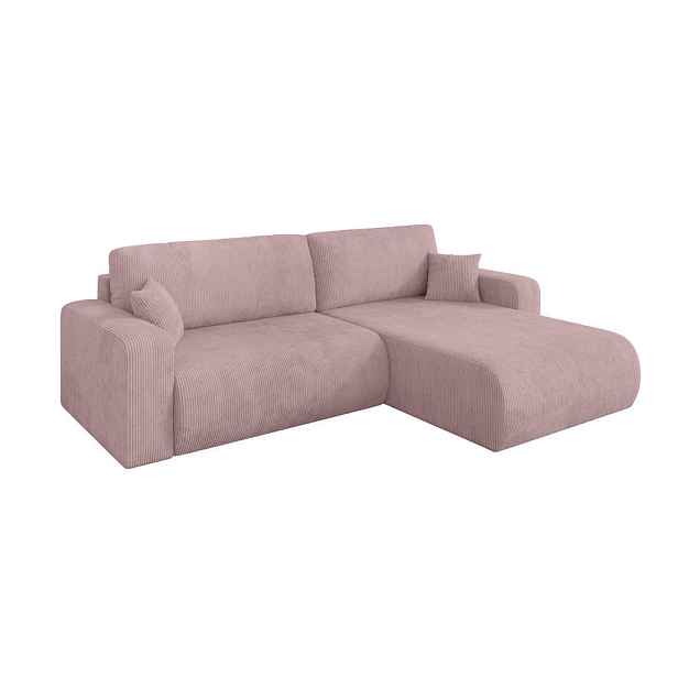 ALTDECOR ROHOVÁ SEDAČKA s funkcí spaní, otoman vpravo BERY-L 276x193x88 růžová manšestr