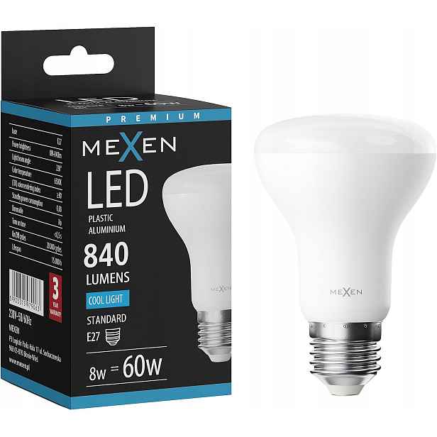 Mexen Nova Led Žárovka E27 R63 8W Studená Bílá 6500K 840 LM