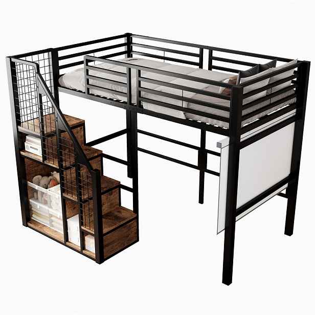 OKWISH PATROVÁ postel 140/200 cm černá kovová s úložným prostorem